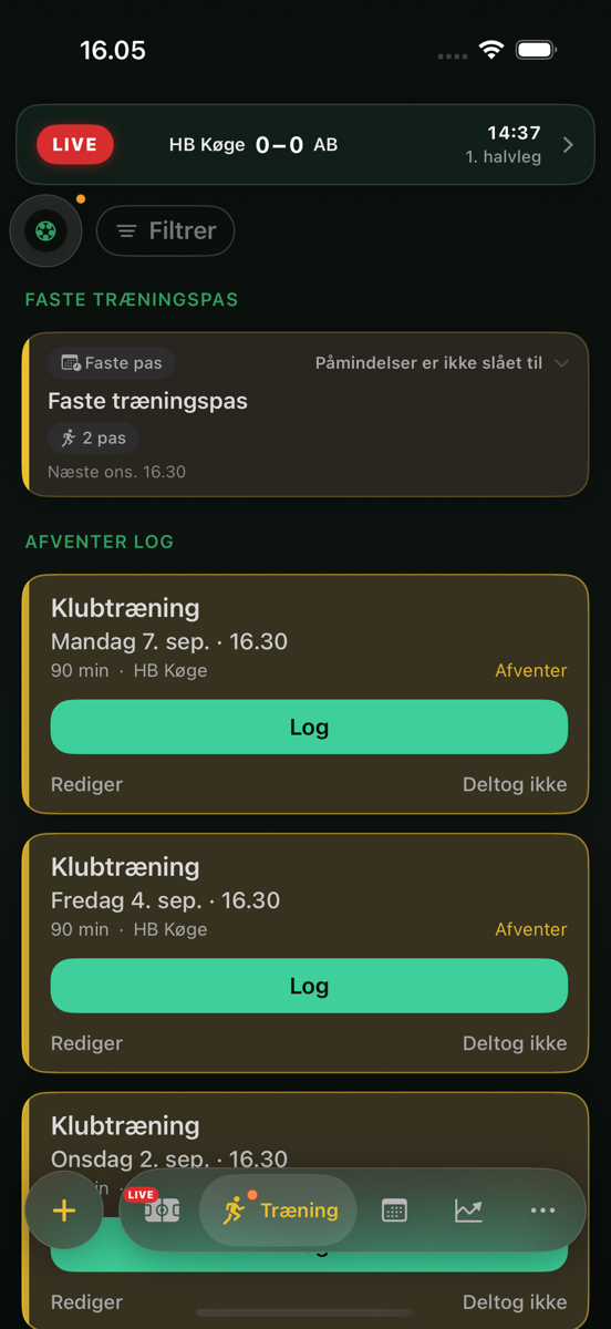 Træning: faste pas og Afventer log med Log-knap